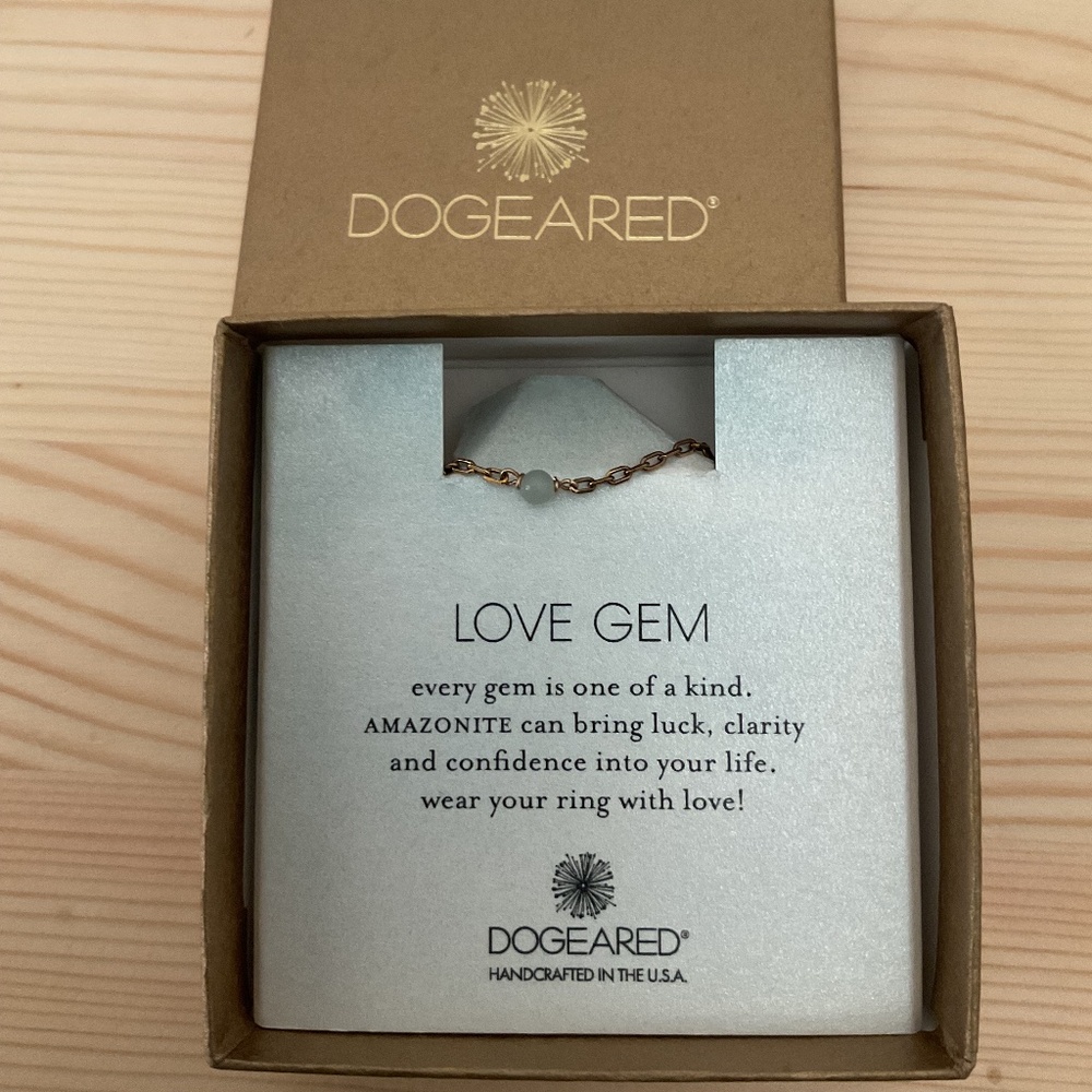 Dogeared, 14k filled, chain ring with Amazonite, size 6 partially tarnished